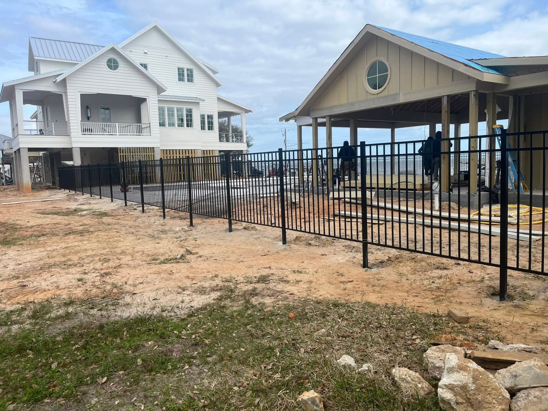 Black aluminum fence installation, Gulf Coast MS